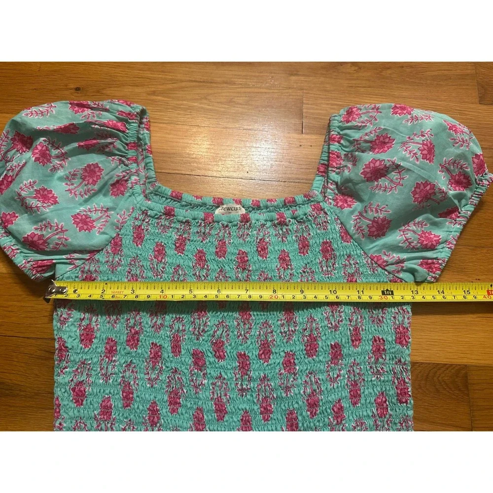 Crewcuts Girls Aqua Pink Floral Smocked Puff Sleeve Dress Size 14 CG285